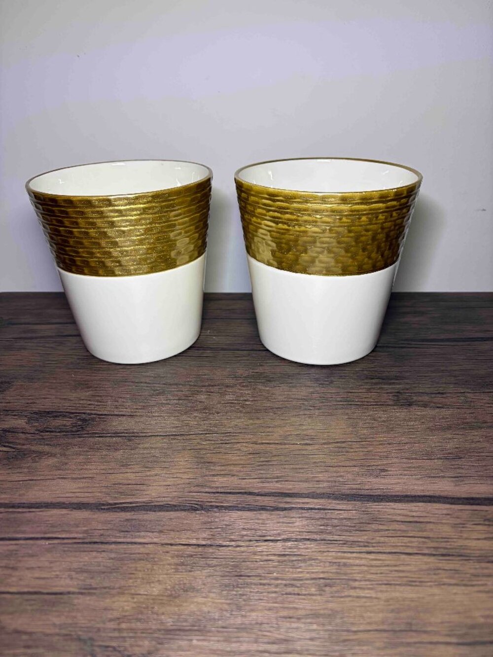 Gold Tone & Beige Plant Pots - set of 2